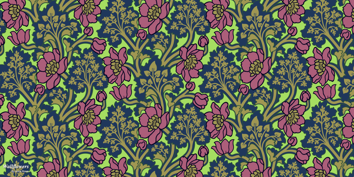 Coloured floral wallpaper