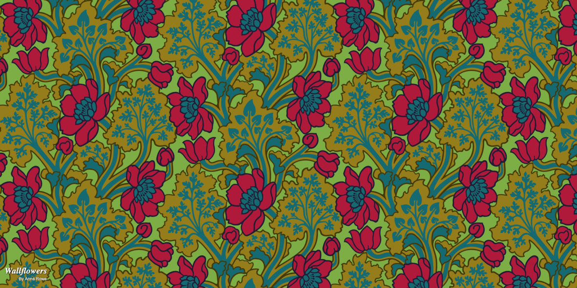 Coloured floral wallpaper