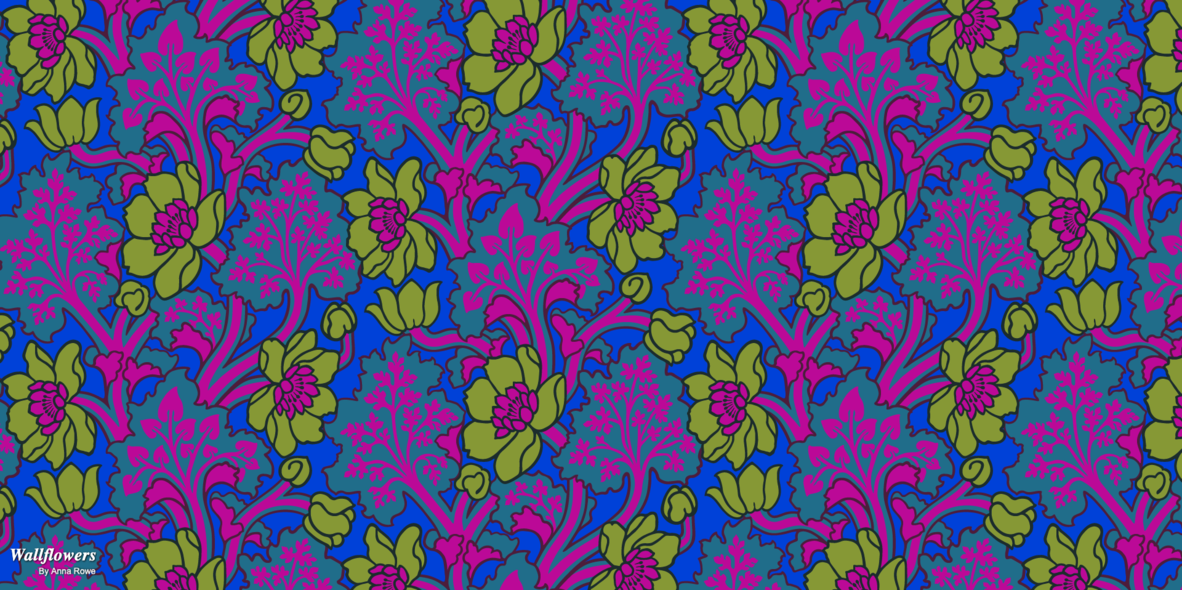 Purple and green floral wallpaper