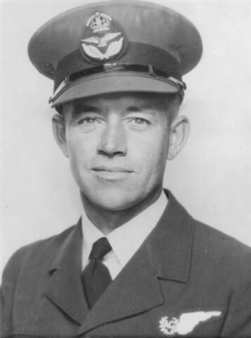 A studio portrait of Charles Rowland Williams taken on completion of his RAAF training in Australia. He is wearing an officer's cap and badge and the AG half wing of a qualified gunner.