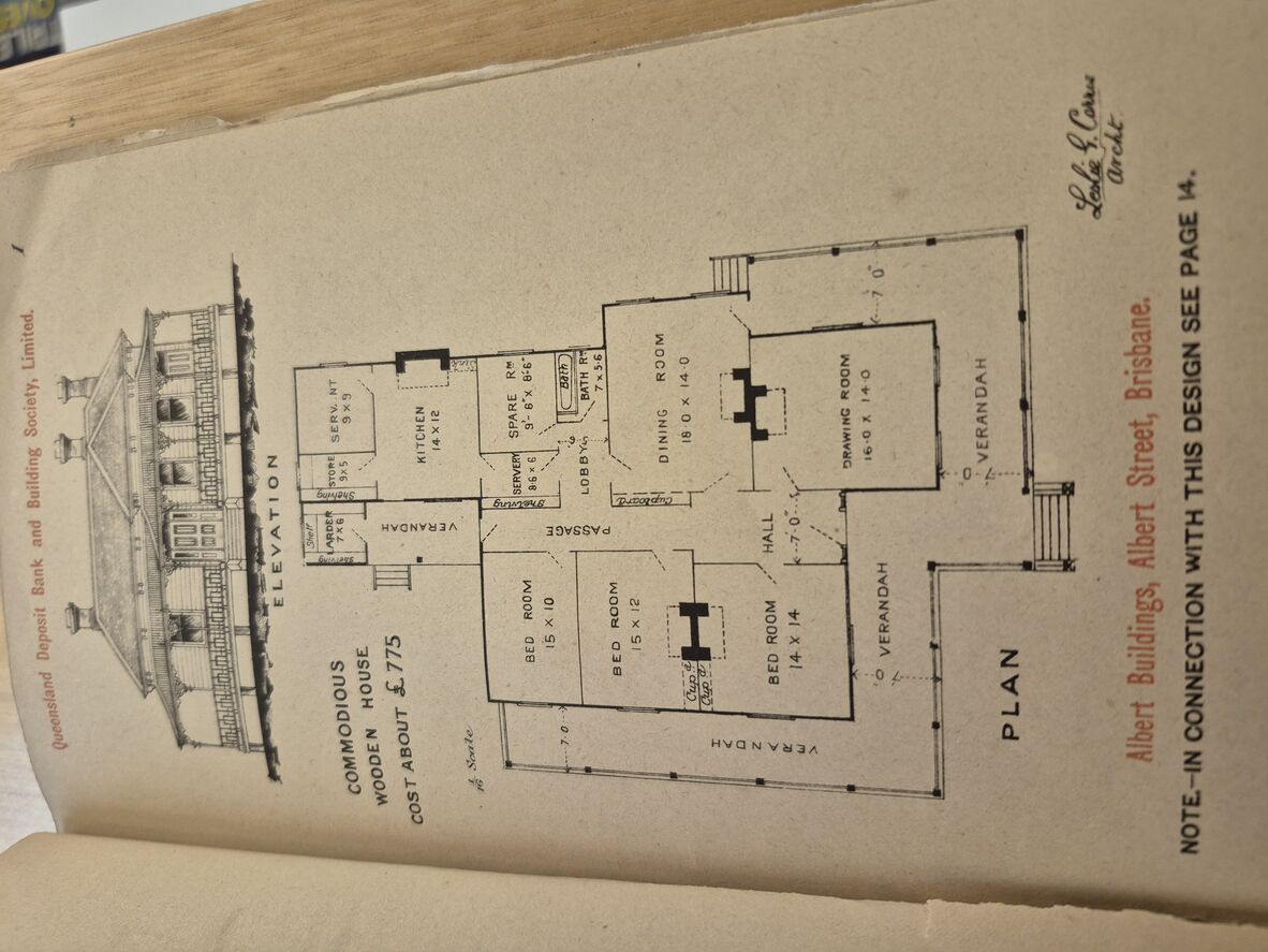 sketch and plan of commodious wooden house, 1887
