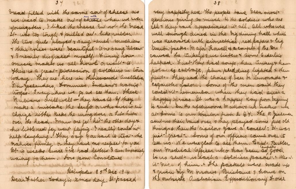 Notebook containing hand-written transcriptions of letters from Sister Constance Keys in Egypt, to her family in Brisbane.