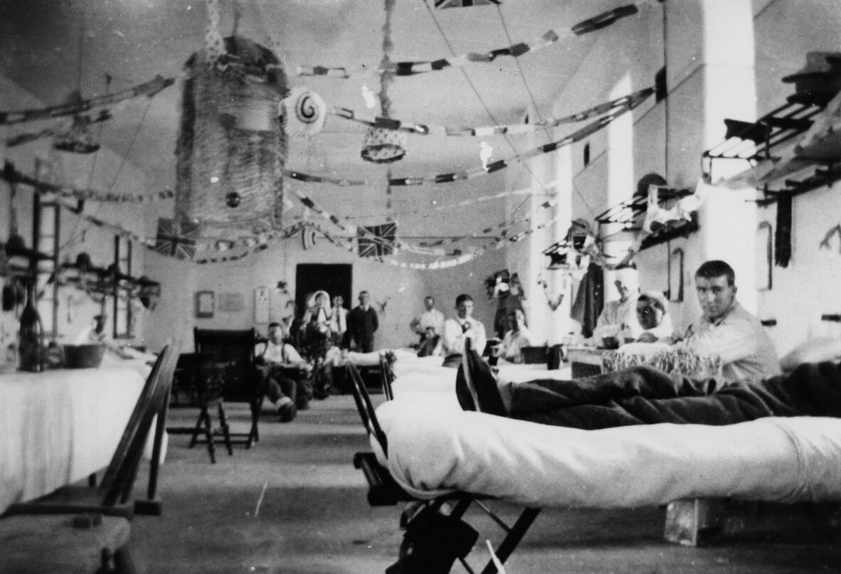 Decorated hospital ward during WWI