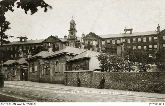 Exterior view of Kitchener Hospital, Brighton, England, Circa 1917.