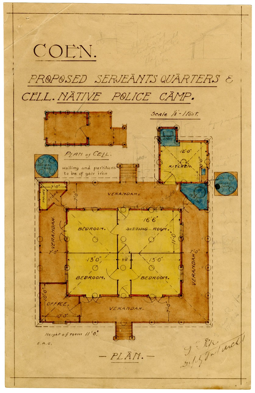 Plan for Proposed Serjeants Quarters and Cell at the Native Police Camp
