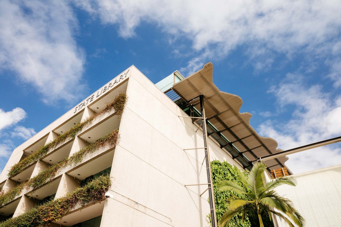 Exterior of State Library building.