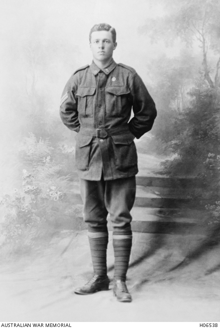 Studio portrait of Corporal 3340 Eric Joseph Trestrail Foote, 49th Battalion.