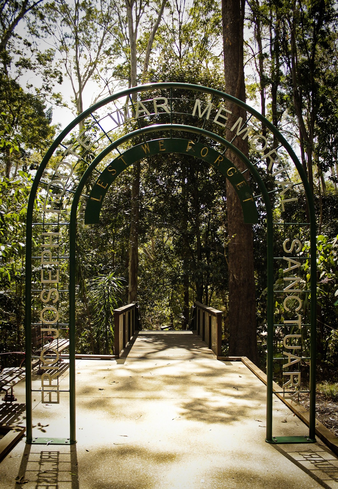 A memorial archway marking the entrance to Eric Joseph Foote War Memorial Sanctuary.