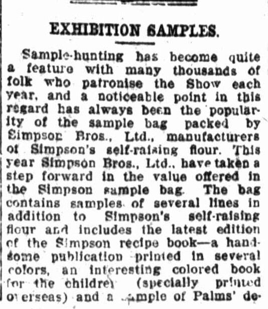 Trove article relaying information about the samples at the Ekka