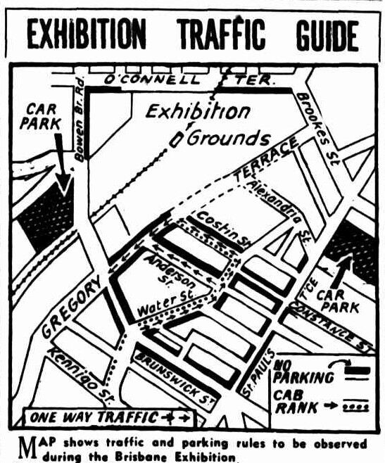 Black and white map showing the exhibition traffic guide in 1951