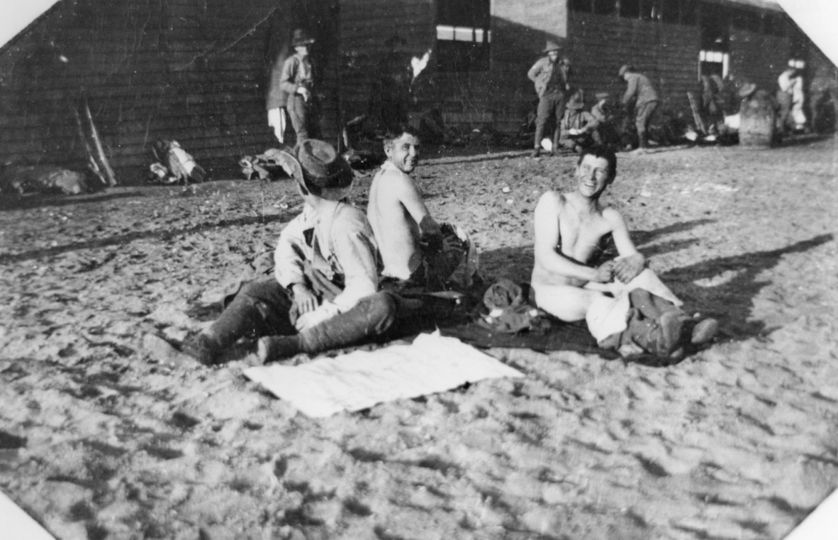Australian soldiers delousing back at the camp, Helmia, Egypt, 1916