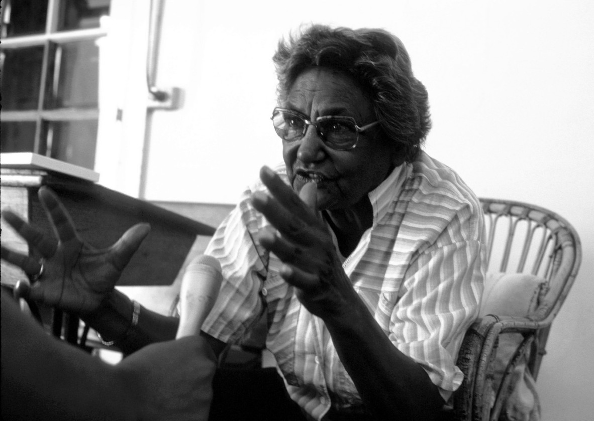 Oodgeroo Noonuccal being interviewed at an exhibition in Sydney, circa 1982.