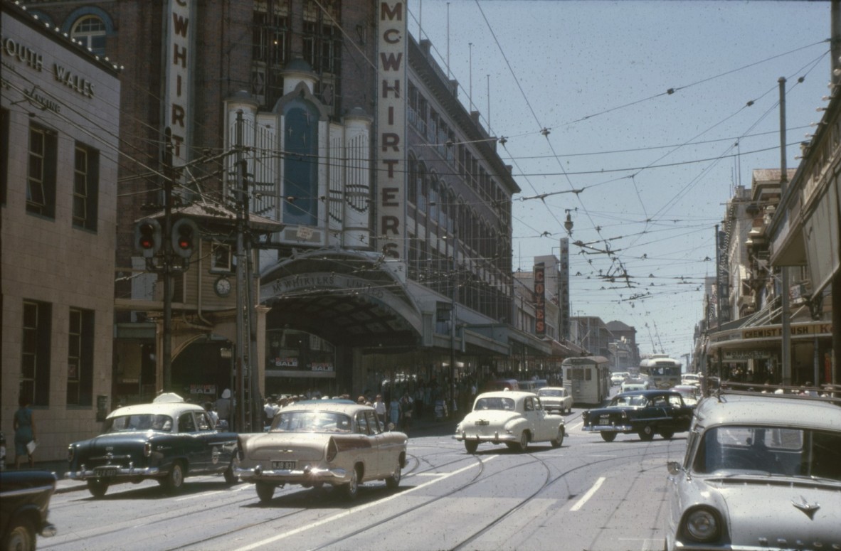 Street view of McWhirters' department store in Fortitude Valley, 1960? 