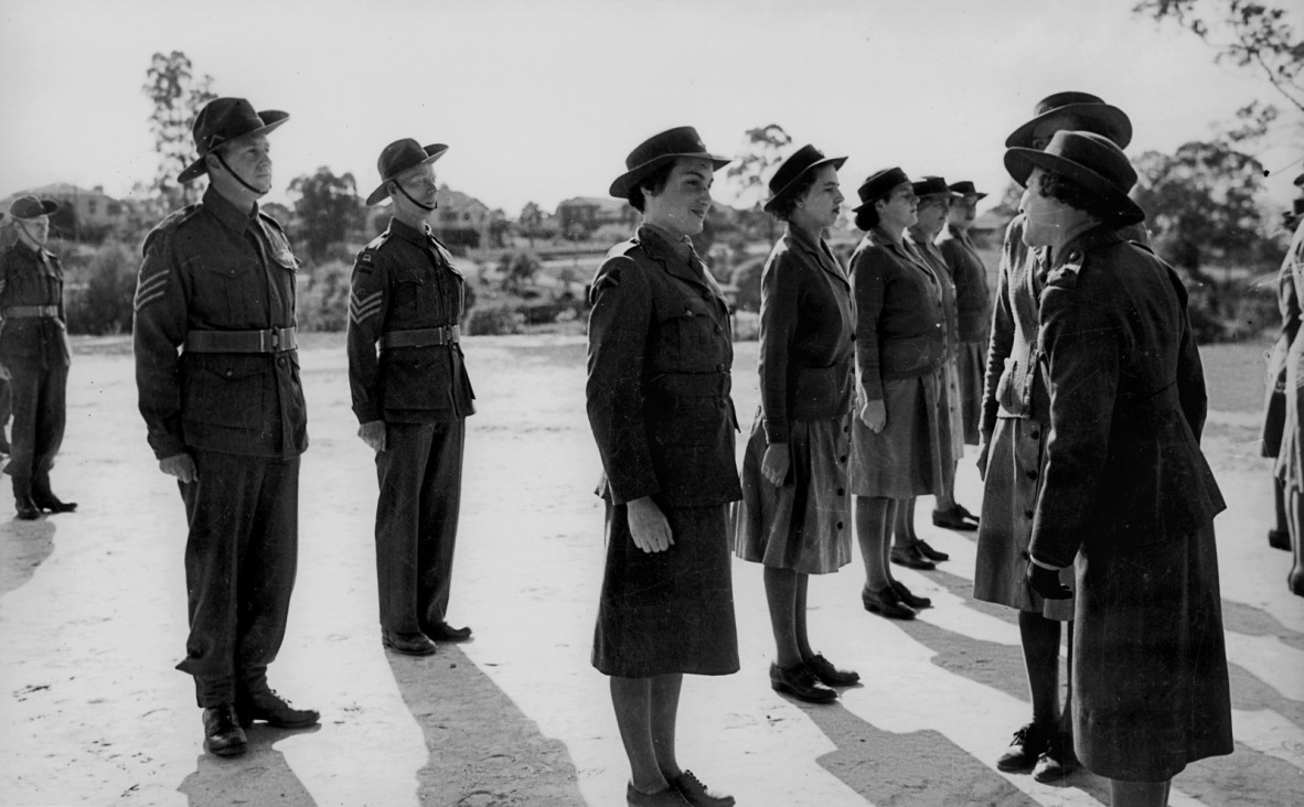 Women in training for the Australian Women's Army Service, Brisbane, 1942.