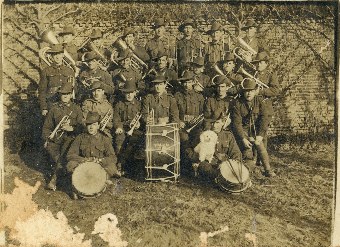 Portrait of the 9th Infantry Battalion band with their instruments, France, 1917