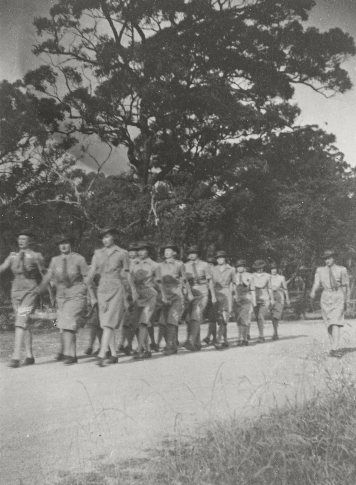 Australian Women's Army Service members marching.