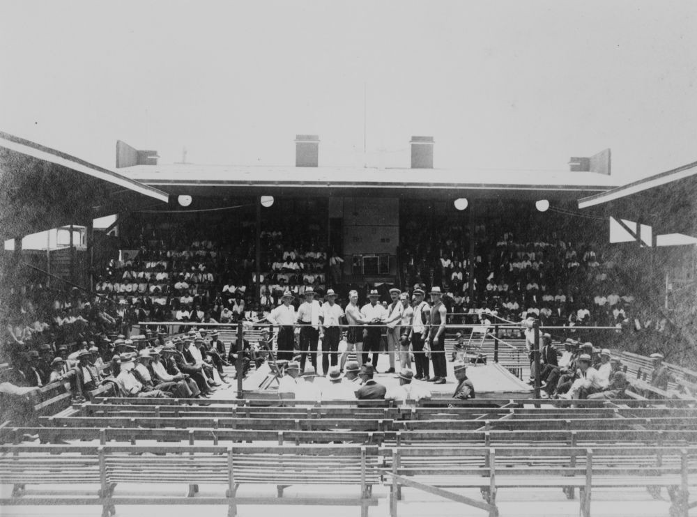 Spectators watching a boxing match inside the Paramount Theatre, Bundaberg, ca. 1926.