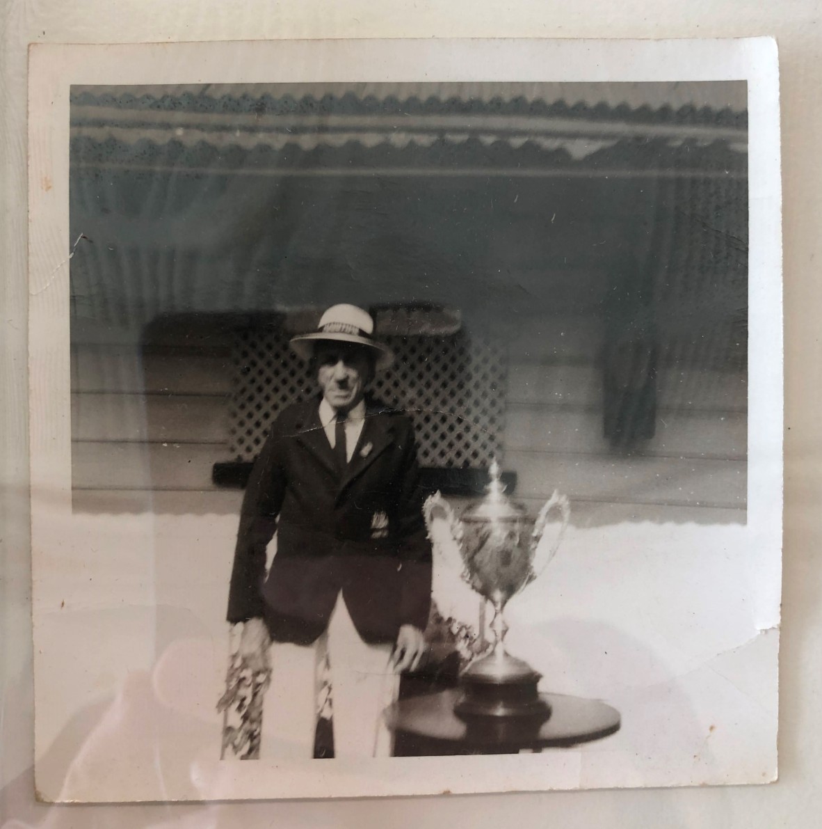 Photo of William (Billy) Baden Unwin with his trophy later in life. Ca 1960s.