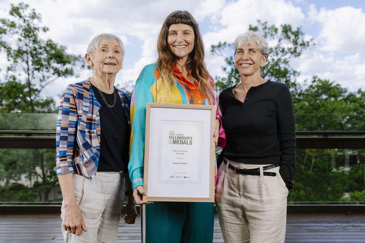 2026 Rainbow Research Fellow, Monika O'Hanlon with fellowship donor Lynette Valentine and Brenda Parkes.