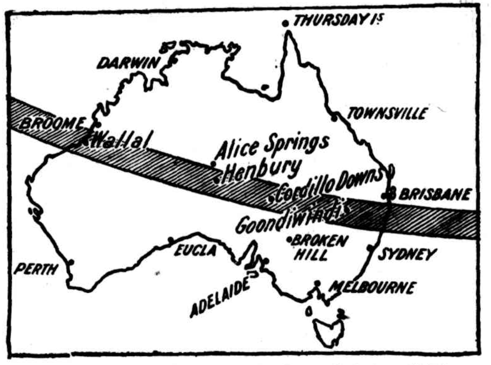 Map of Australia with diagonal shading from Broome to Brisbane. Cities marked include Alice Springs, Sydney, and Melbourne. Hand-drawn style.