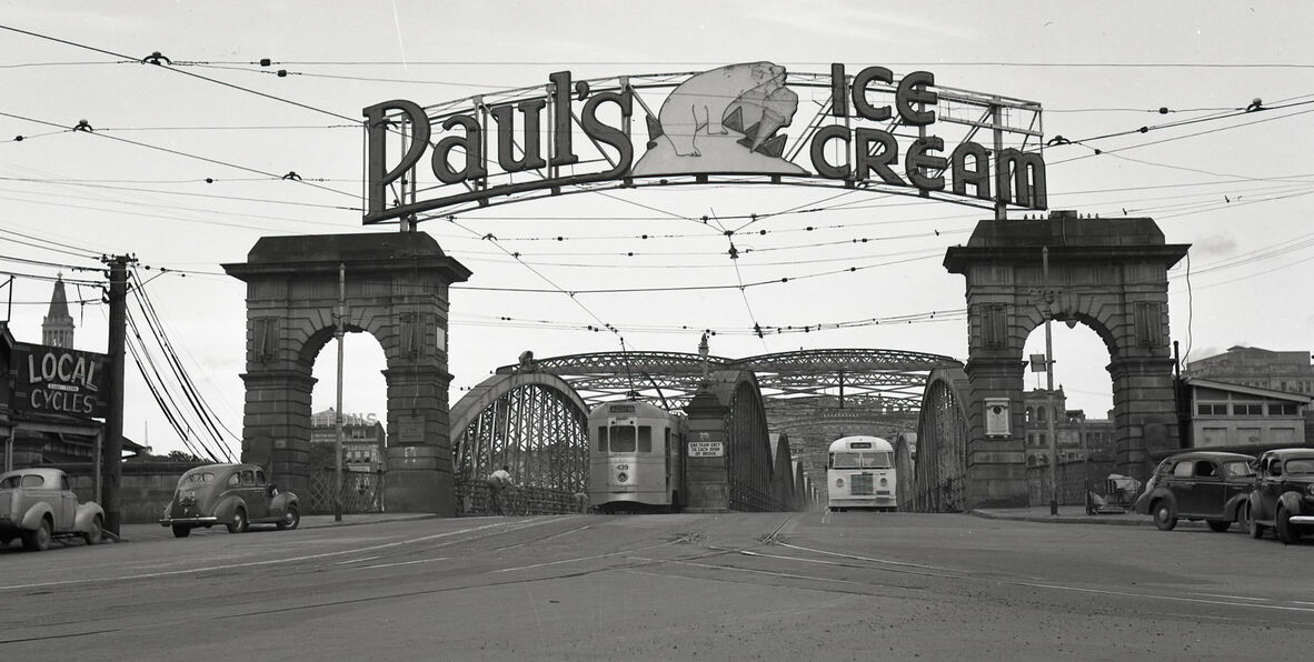 1950 Pauls Ice Cream Polar Bear advertising sign on Victoria Bridge southern approach_BCC