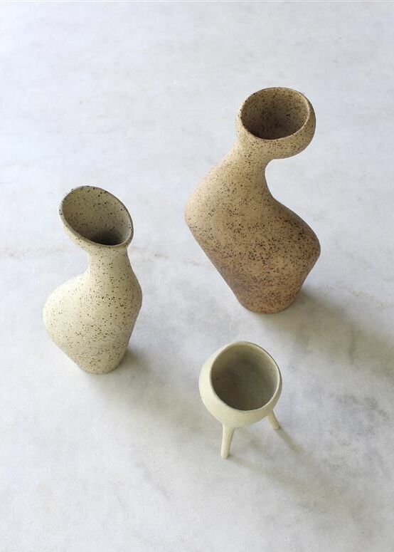 3 ceramic vases in unusual organic shapes