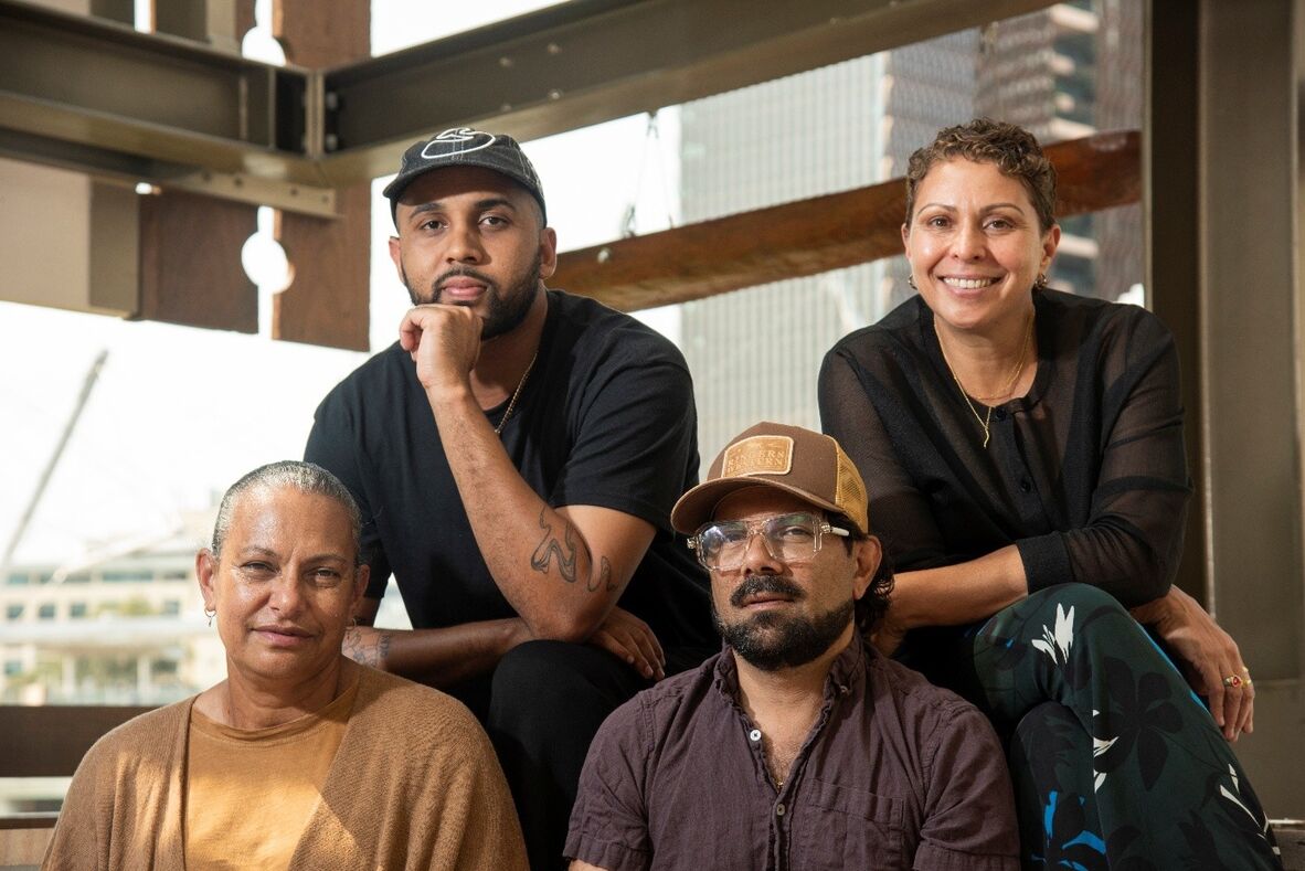 Recipients of the Indigenous languages creative arts residency (LR, Sachem Parkin-Owens, Cheryl Leavy, Ella Kris and Shaun Edwards). 