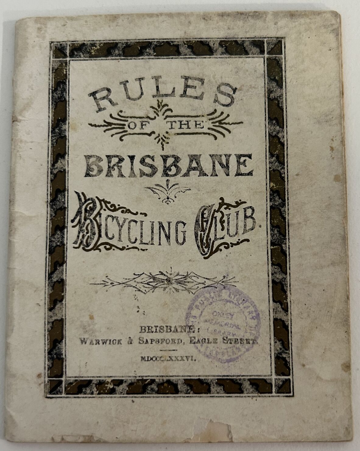 Rules of the Brisbane Bicycling Club booklet.