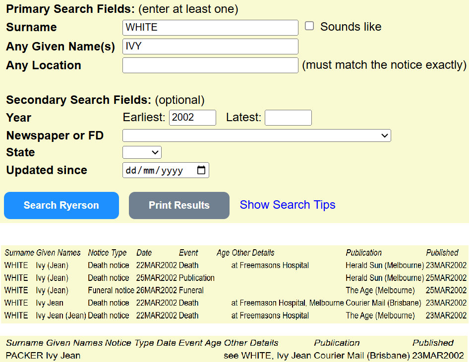 Search boxes with an example and the result