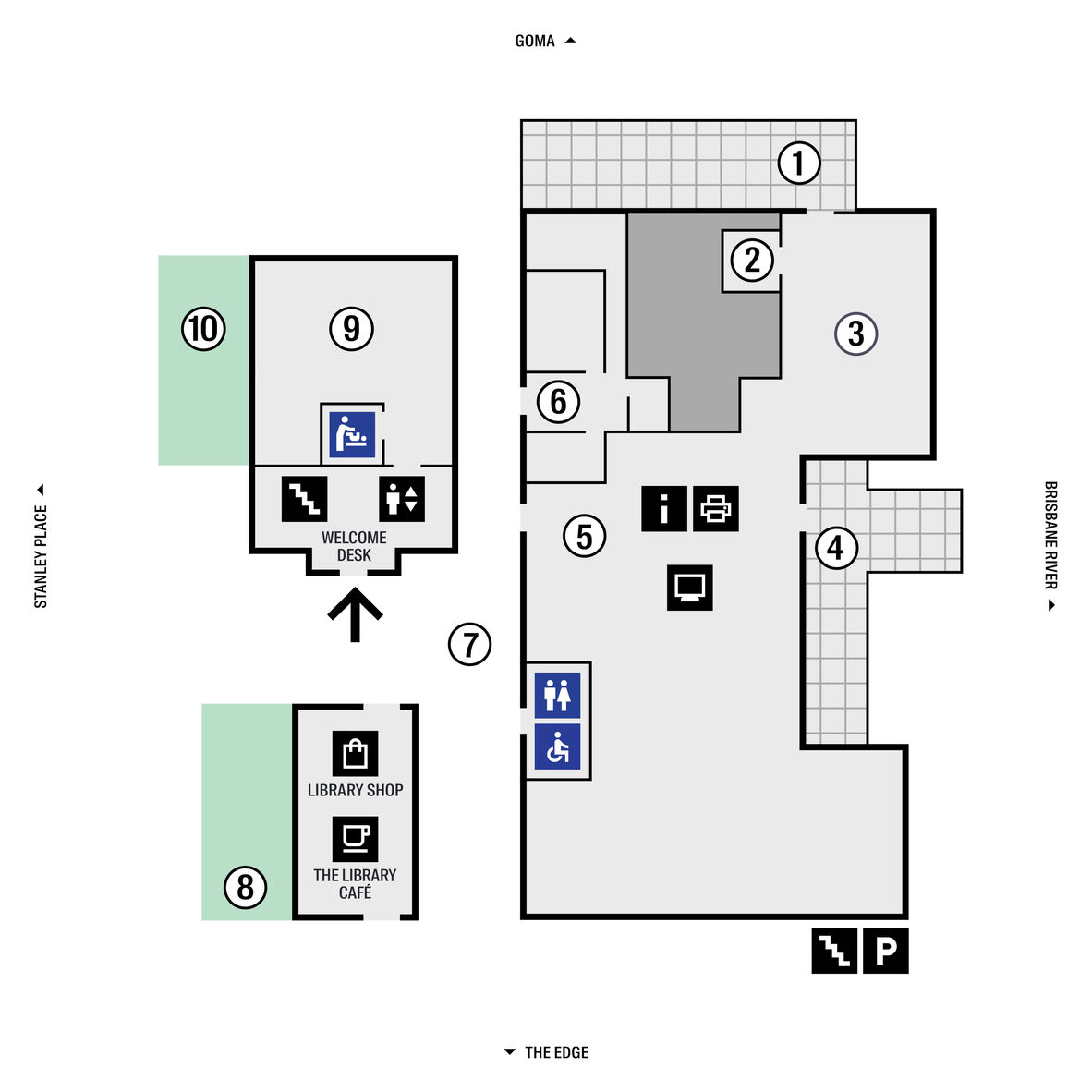Floorplan of level 1 of the State Library building.