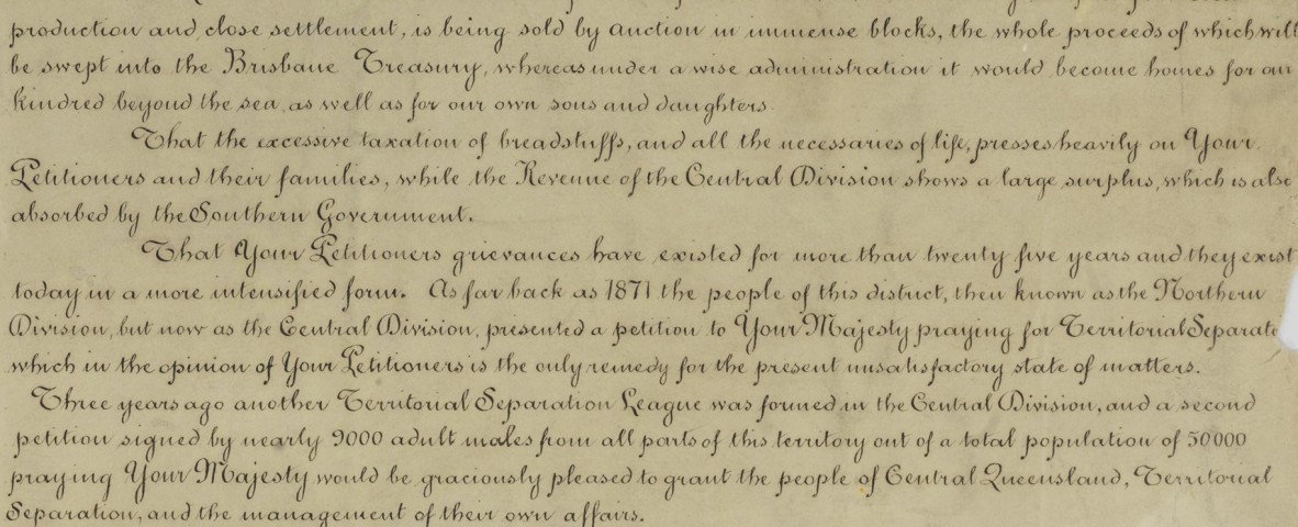 Excerpt from the CQ Separation League petition, outlining arguments to Queen Victoria