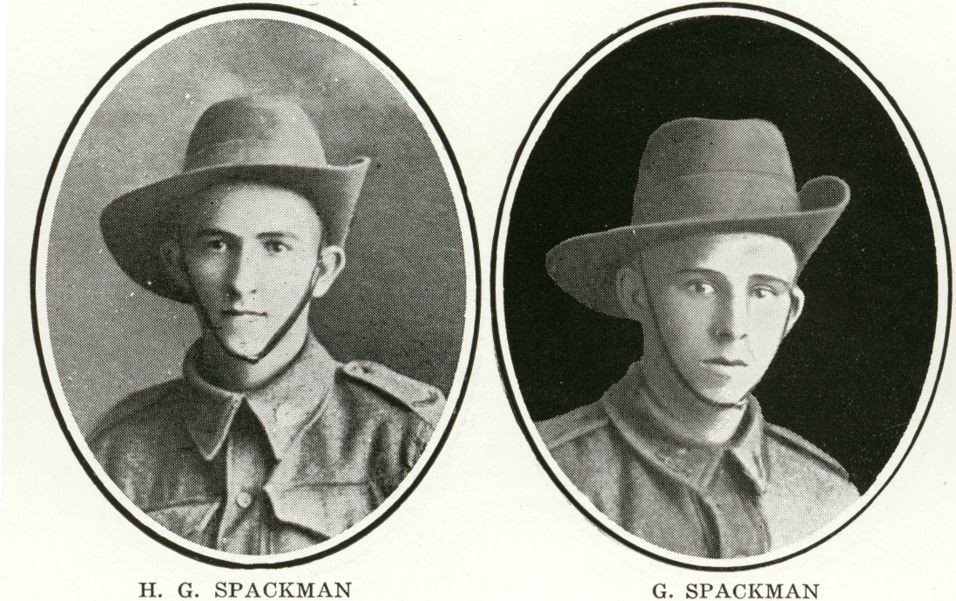 Two individual portrait photos, side by side, of young men, brothers, in uniform. 