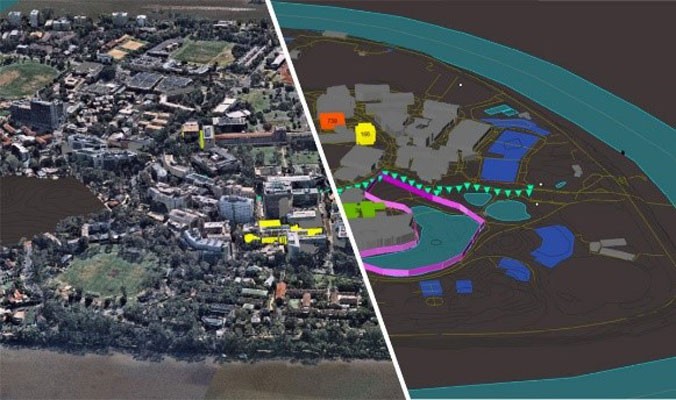 Digital twin overlay of the UQ St Lucia campus