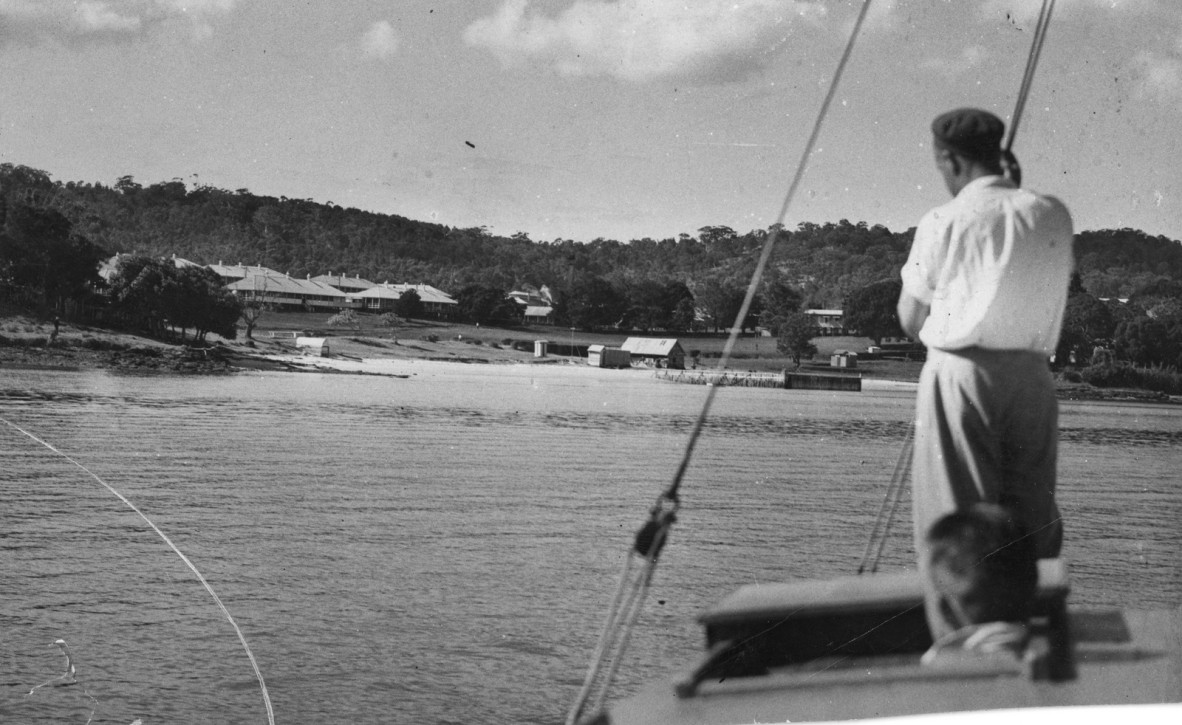View approaching Dunwich from Peel Island, Queensland, ca. 1934