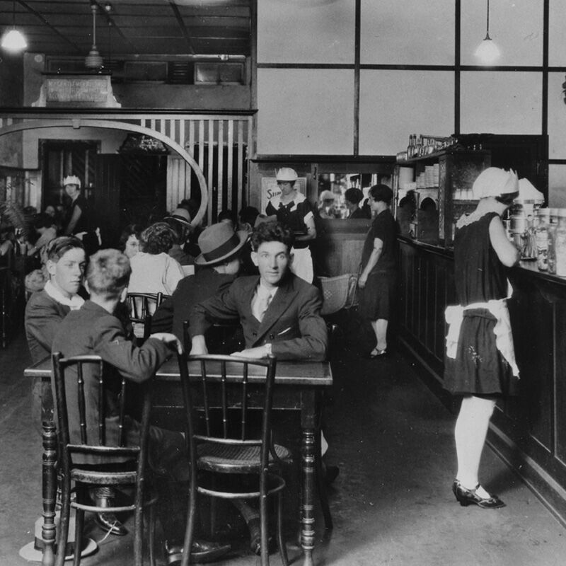 Interior of the Busy Bee Cafe in Haly Street, Kingaroy, Queensland, 2nd January 1929. John Oxley Library, State Library of Queensland. Neg Neg 105119.
