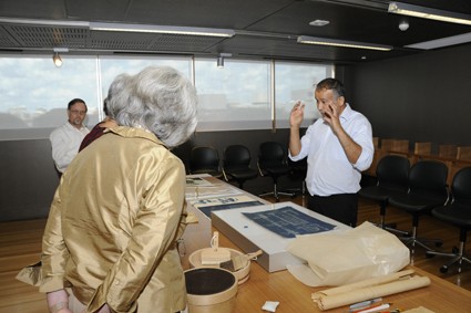 Paper Conservator, Gajendra Rawat speaking to exhibition visitors