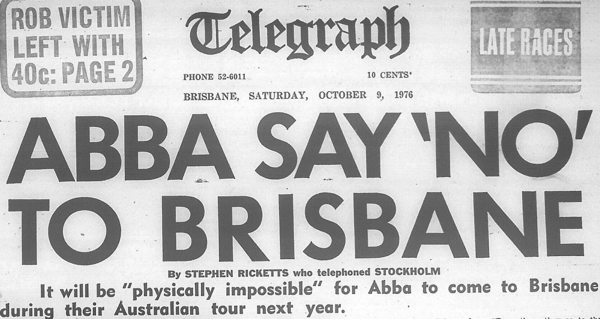Front page of the Brisbane Telegraph newspaper, 9 October 1976