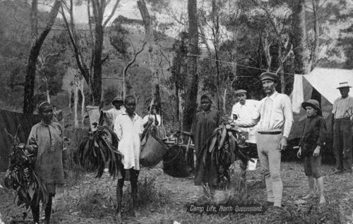 Archibald Meston at an Aboriginal camp during his Bellenden Ker expedition in North Queensland 1904.