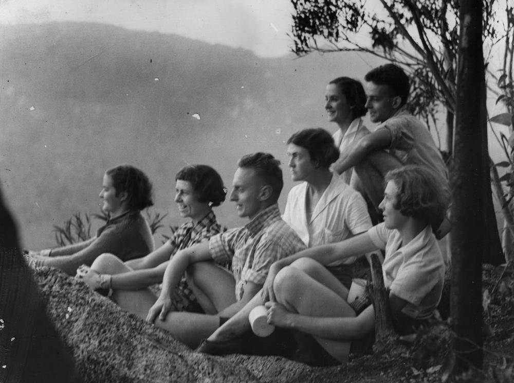Bushwalkers take a break at Lamington National Park, ca. 1935