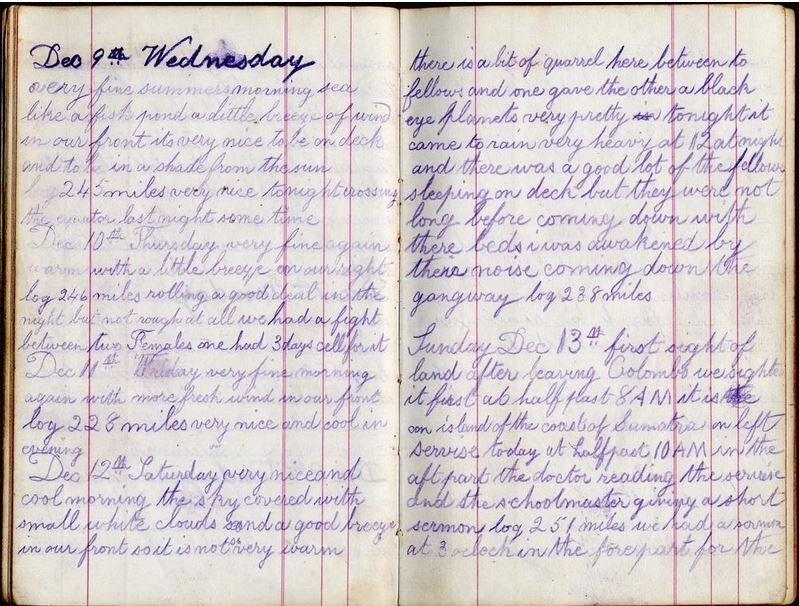 Thomas Beynon's Diary, page opened at Dec 9th Wednesday 