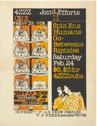 4ZZZ Joint Effort poster by Terry Murphy featuring Split Enz, Humans, Go-Betweens, Riptides