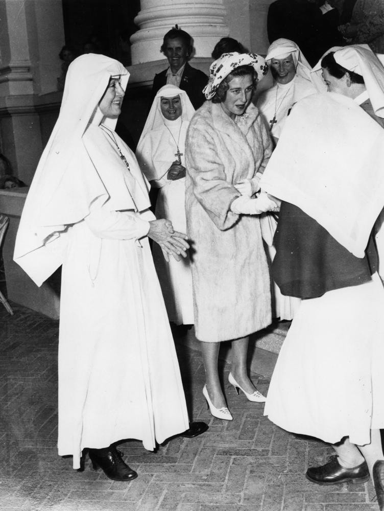 Princess Alexandra meets nursing staff at St Vincent's Hopsital, Toowoomba, August 1959