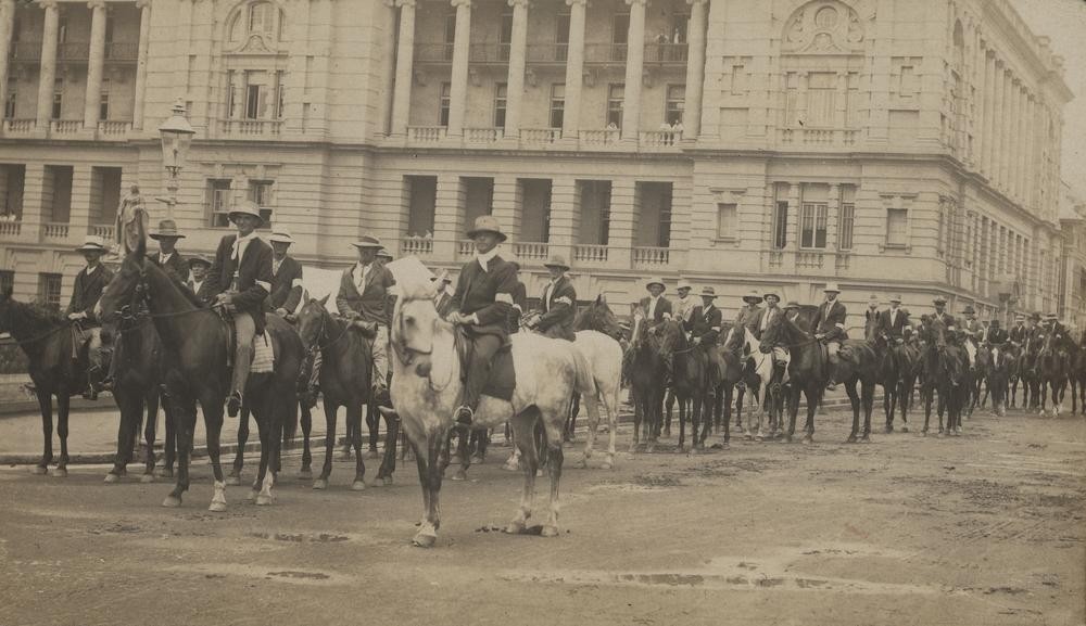 Special constables policing the General Strike on horseback in William Street, Brisbane 1912.
