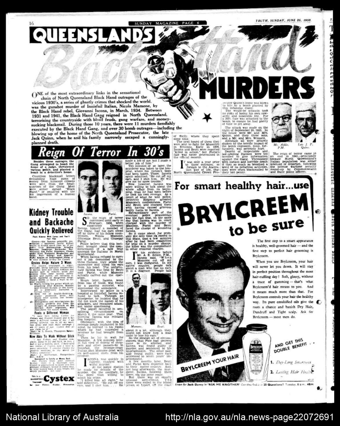 Queensland's Black Hand Murders. Truth (Brisbane, Qld. : 1900 - 1954), Sunday 25 June 1950, page 16.