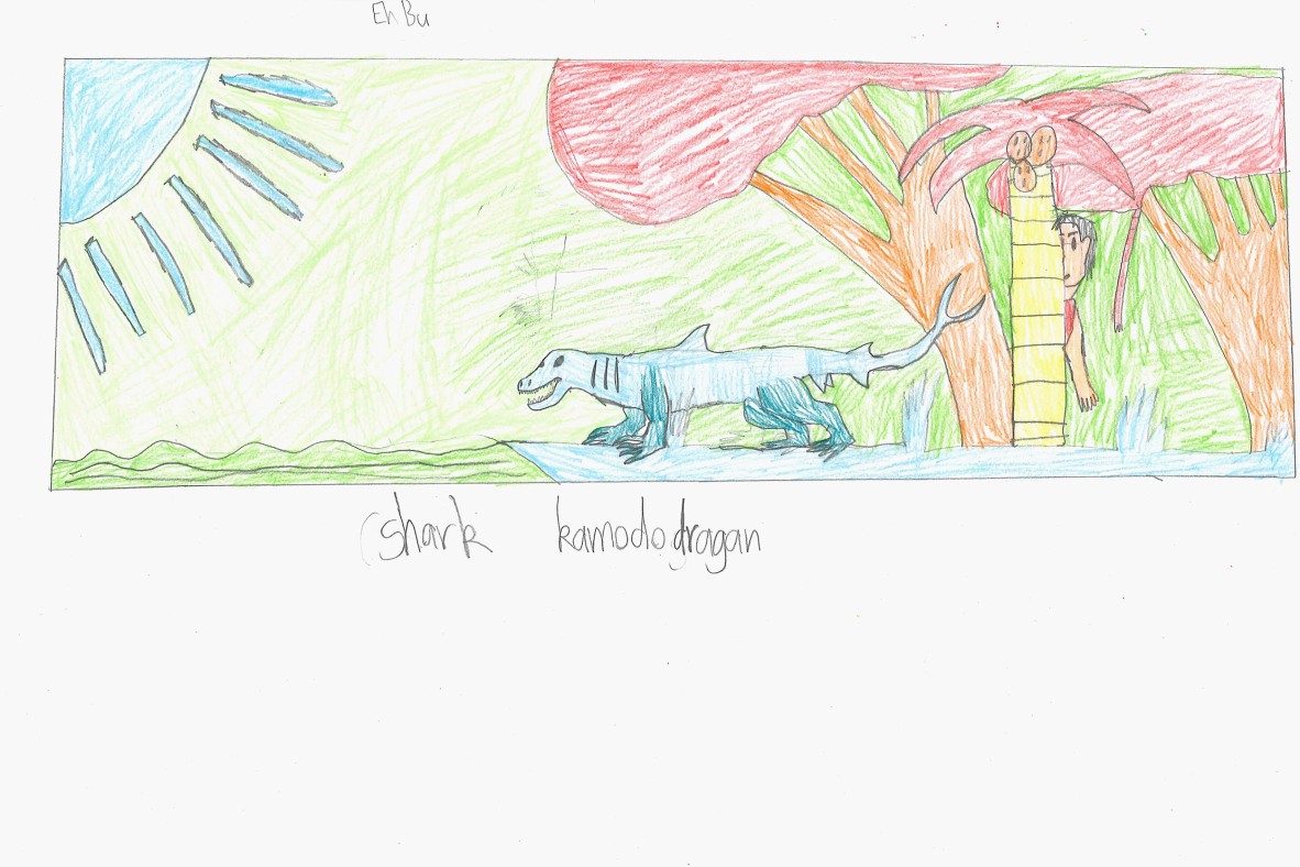 Shark Komododragon, by Eh Bu, is an illustration of a blue dragon with shark features