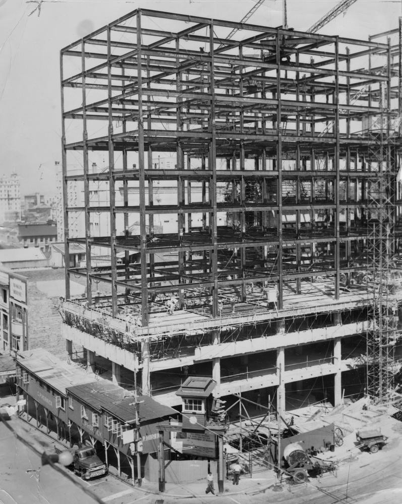 Construction site of the new Taxation Building Adelaide Street, Brisbane, 1959.