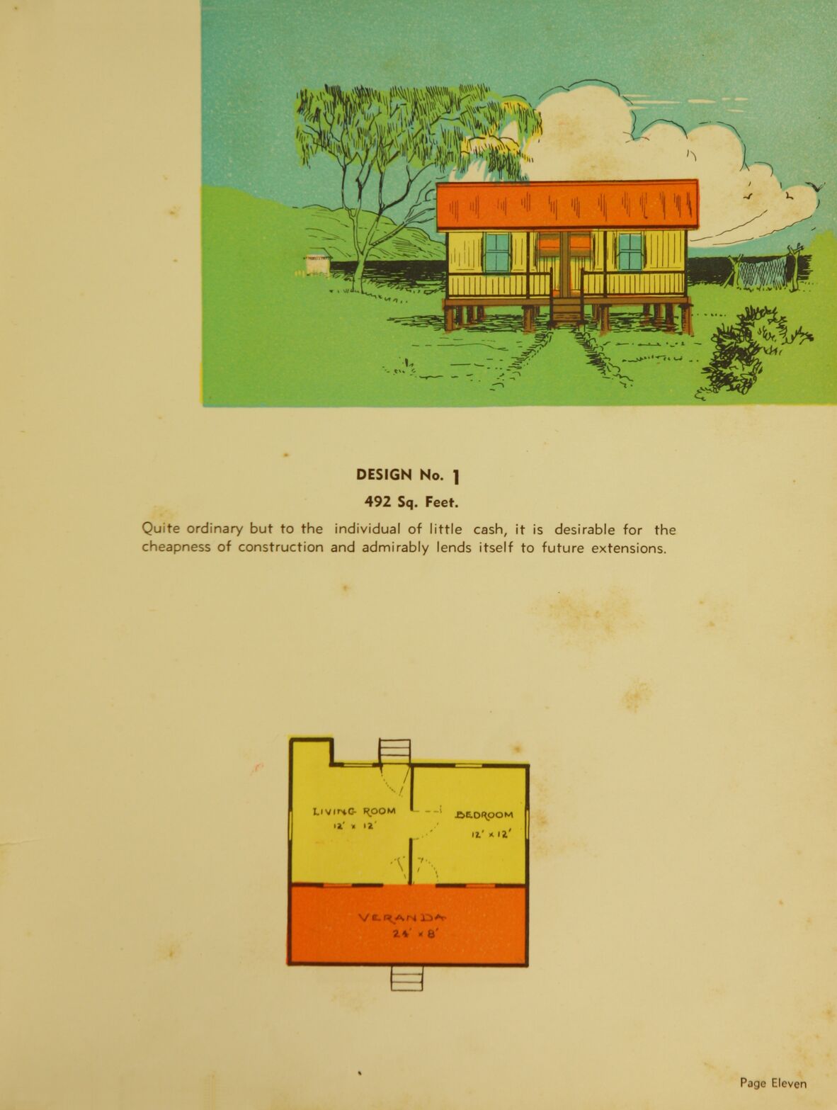 Colour sketch and plan for small home, 1939