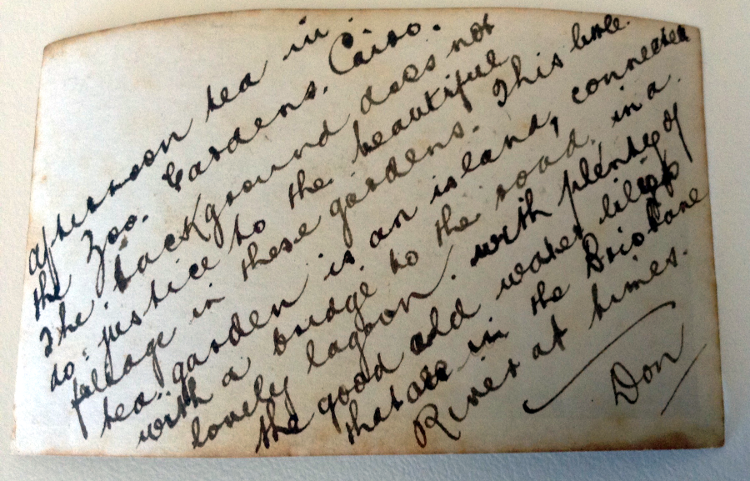 Rear of photograph sent by Donald Sisley