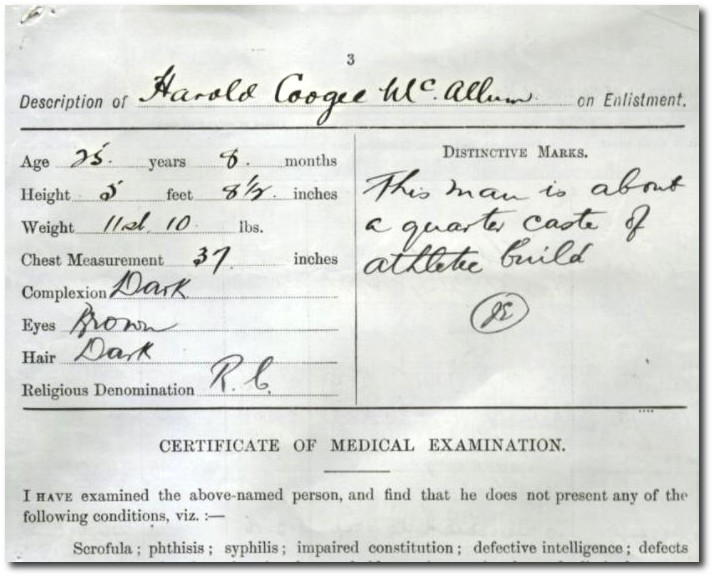 Service record, Harold McCallum