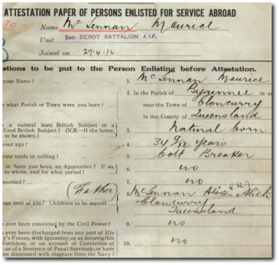 Service record, Maurice McLennan